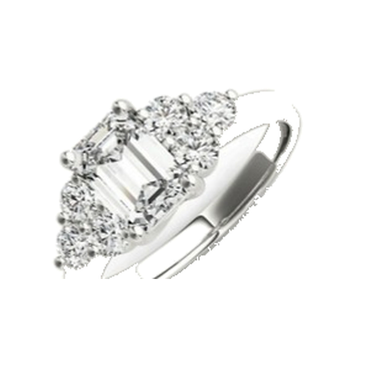 Engagement Ring SER0100 — Emerald with Round Clusters in White Gold