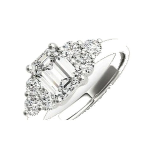Engagement Ring SER0100 — Emerald with Round Clusters in White Gold