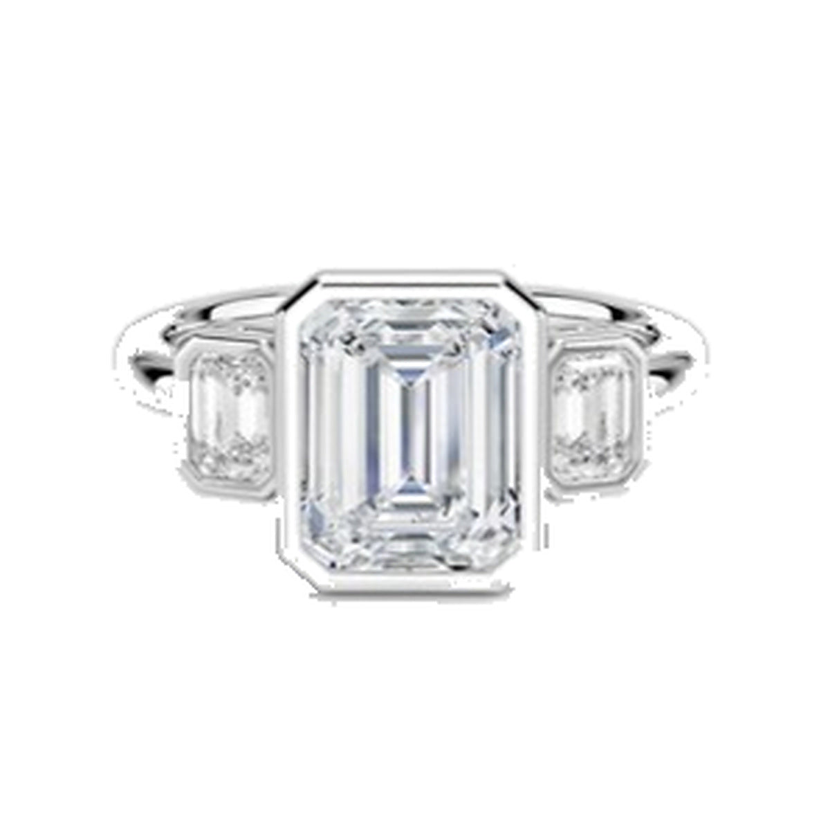 Engagement Ring SER0103 — Emerald Three-Stone Bezel in White Gold