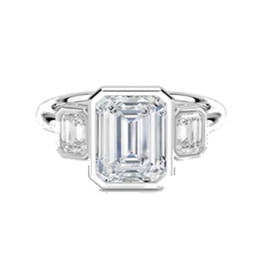 Engagement Ring SER0103 — Emerald Three-Stone Bezel in White Gold