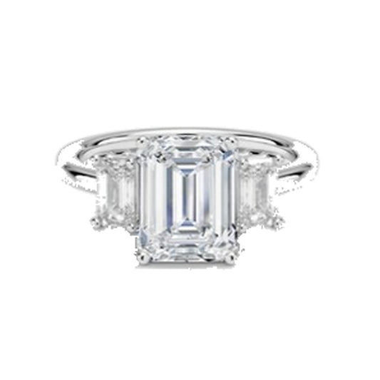 Engagement Ring SER0104 — Emerald Three-Stone in White Gold
